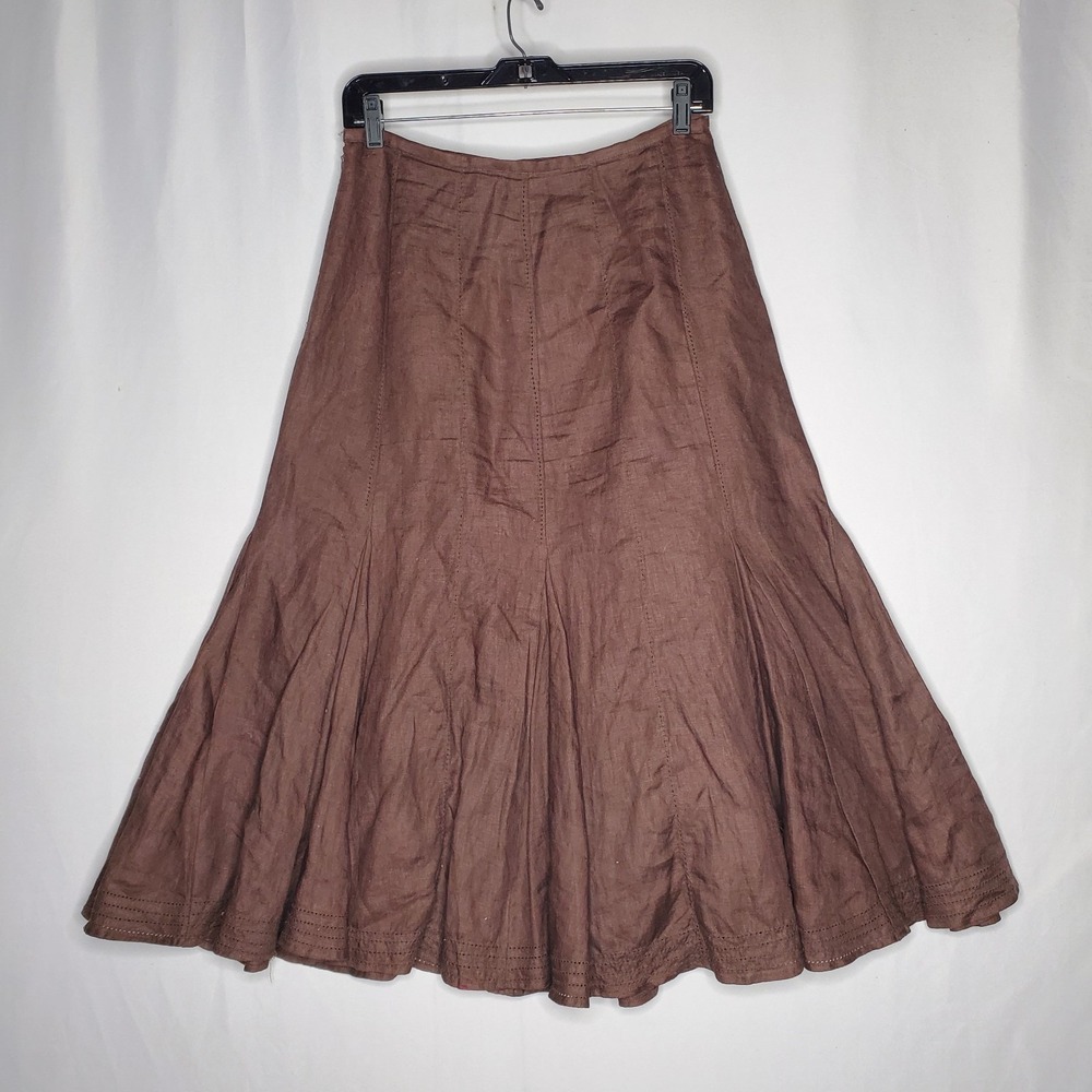 Edward‎ Vtg Linen Midi Flare Skirt Women 4 Brown Lined
